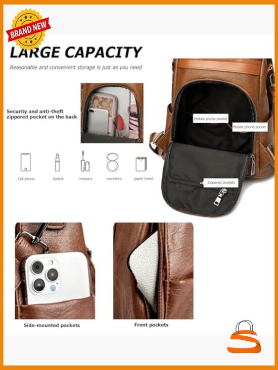 Vintage Faux Leather Backpack, Anti-Theft Convertible Handbag Rucksack for Women